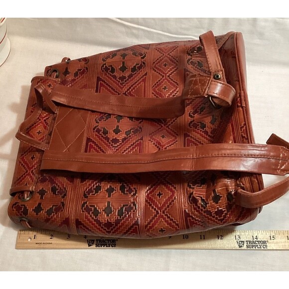 Genuine Leather Back Pack Drawstring Brown Hand Made In India Boho Pattern main image 3